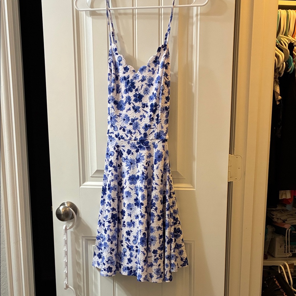 BCX Blue and White Floral Mini Dress